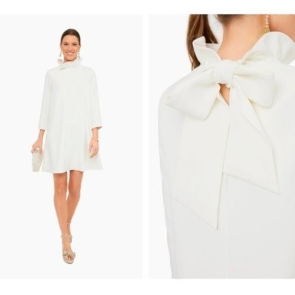 Tuckernuck | NEW Ivory Daphne Preppy Bow Tie 3/4 Sleeve Mini Dress Size XXS